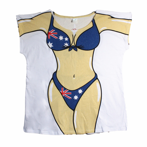 Women's Bikini Men's Speedo Body Beach T Shirt Australia Aussie Flag Souvenir [Design: 1x Women's Bikini]