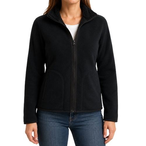 FIL Women's Reversible Teddy Sherpa Fleece Jacket Zip Up Polar Fleece Warm Coat [Size: 10] [Colour: Black]