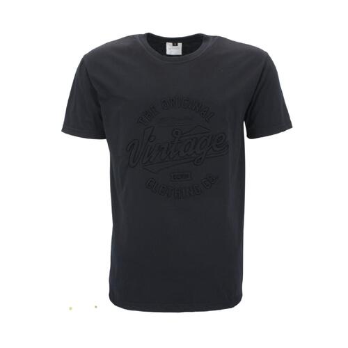 FIL Men's Embossed Cotton Crew Neck T-Shirt Tee Short Sleeve - Vintage [Size: S] [Colour: Black]