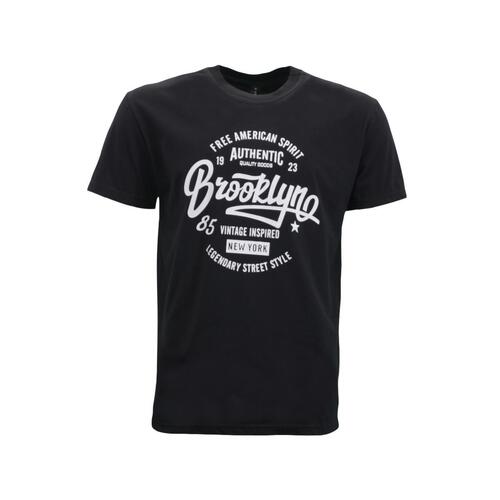 FIL Men's Cotton Crew Neck T-Shirt Tee Short Sleeve - Brooklyn [Size: S] [Colour: Black]