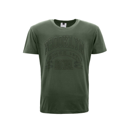 FIL Men's Embossed Cotton Crew Neck T-Shirt Tee Short Sleeve - Brooklyn [Size: S] [Colour: Olive]