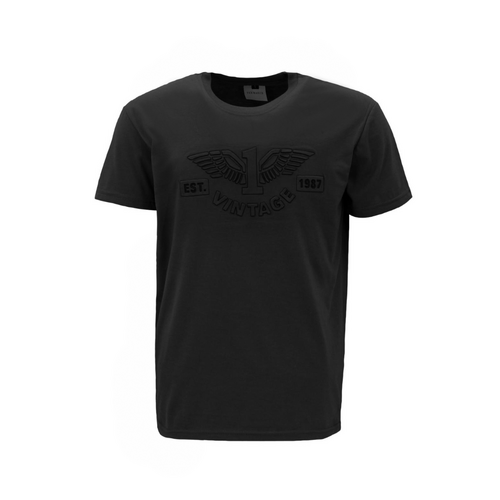 FIL Men's Embossed Cotton Crew Neck T-Shirt Tee Short Sleeve - Vintage B [Size: S] [Colour: Black]