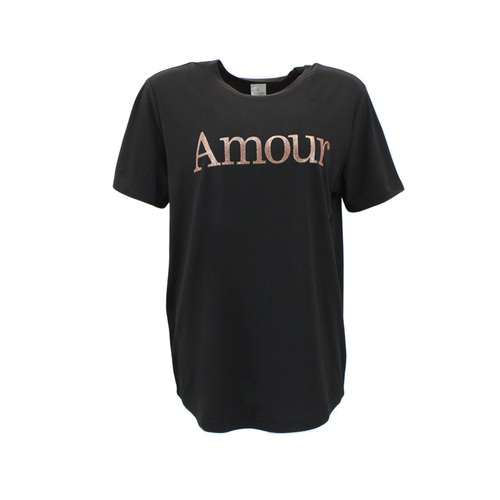 FIL Women's Casual T-Shirt Tee Short Sleeve Glitter Print - Amour [Size: 8] [Colour: Black]