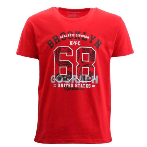Men's Casual Crew Neck T-shirt Top Short Sleeve Tee Print Brooklyn 68 [Colour: Red] [Size: S ]