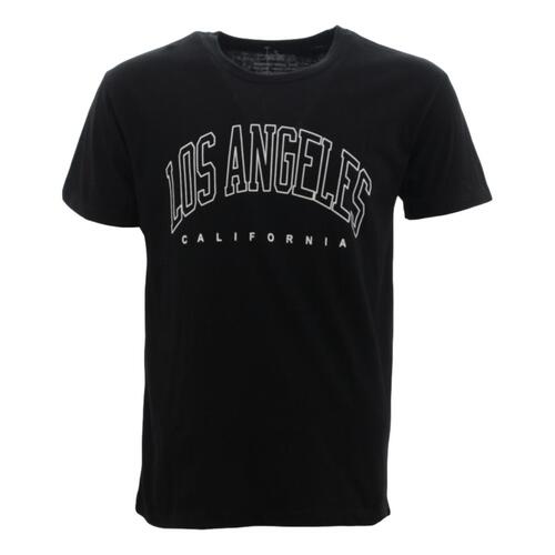 FIL Men's Casual Cotton Crew Neck T-Shirt Tee Short Sleeve - Los Angeles [Size: S] [Colour: Black]