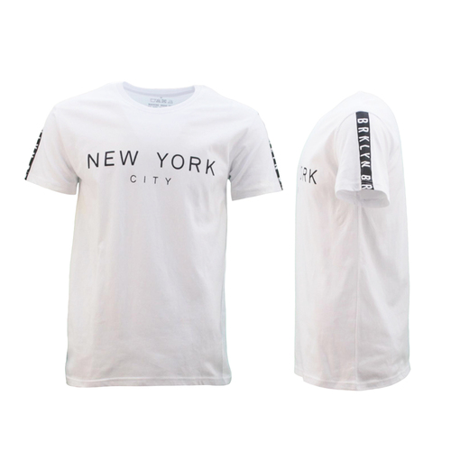 Men's Cotton Casual Crew Neck T-Shirt Tee Short Sleeve - New York [Size: L] [Colour: White]