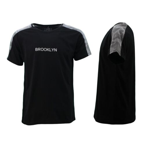 FIL Men's Casual Crew Neck T-Shirt Tee Short Sleeve Camo Sleeve - Brooklyn [Size: S] [Colour: Black]