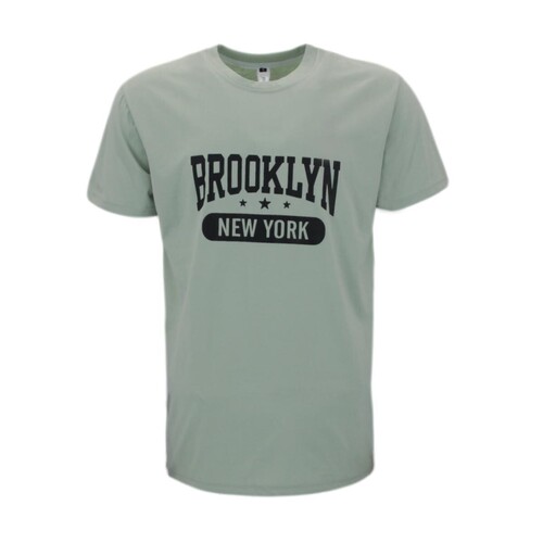 Men's Casual Crew Neck T-Shirt Tee Short Sleeve - Brooklyn New York [Size: S] [Colour: Dusty Green]
