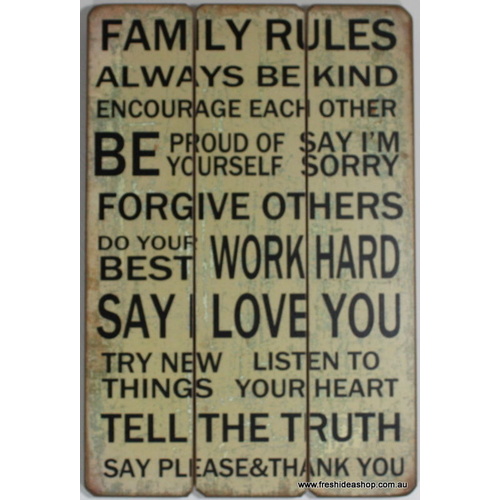 Inspirational Wooden Vintage Rustic Wall Art Plaque Sign Saying Quotes 45x30cm [Design: Family Rules] 