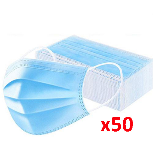 50 Pcs 3 Ply Protective Disposable Face Mask w Elastic Ear Loop
