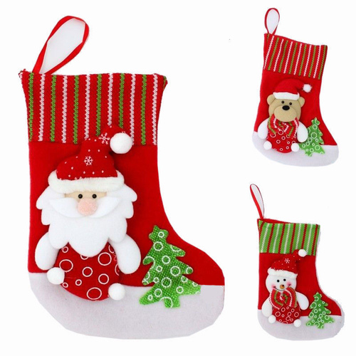 3x Felt Christmas Stocking Sock Xmas Plush Cute Hanging Gift Favors Bag 25cm [Design: Mixed Designs]  