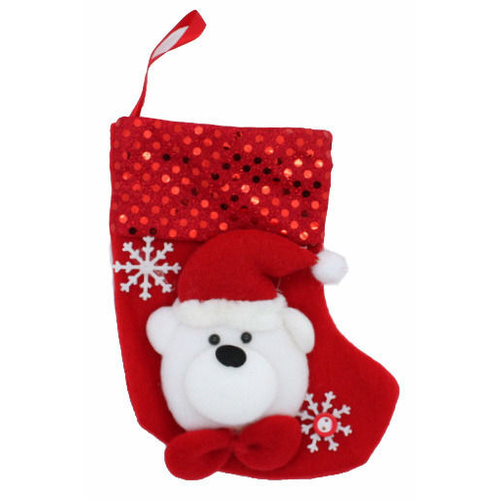 3x Christmas Mini Felt Stocking Xmas Hanging Sock Plush Cute Gift Favor Bag [Design: Bear]  