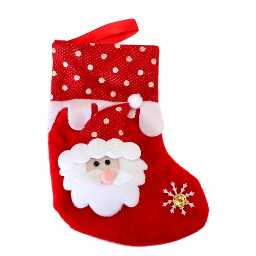 3x Christmas Mini Felt Stocking Xmas Hanging Sock Plush Cute Gift Favor Bag [Design: Santa]