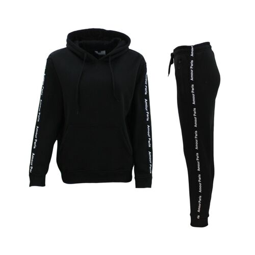 FIL Women's Fleece Tracksuit 2pc Set Hoodie Loungewear Jumper Amour Paris [Size: 8] [Colour: Black]