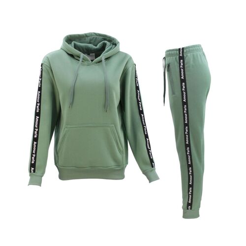 FIL Women's Fleece Tracksuit 2pc Set Hoodie Loungewear Jumper Amour Paris [Size: 14] [Colour: Mint]