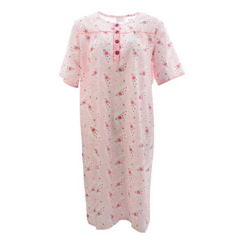 NEW Women's Ladies Thin Cotton Nightie Night Gown Pajamas Pyjamas PJs Sleepwear [Size: 12] [Colour: Pink]