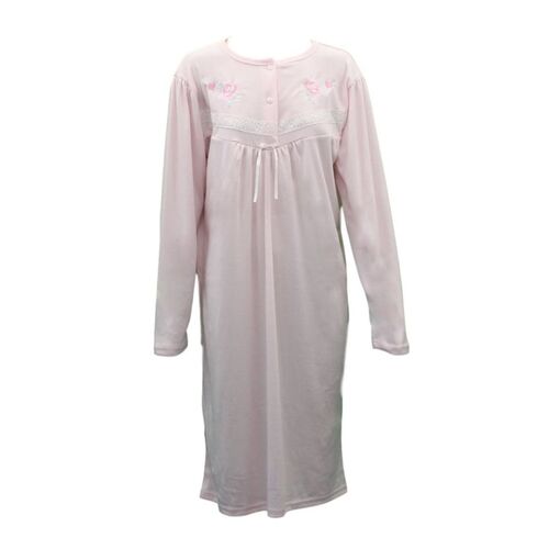 Women's Cotton Long Sleeve Nightie Night Gown Winter Pajamas Pyjamas Sleepwear [Size: 12] [Colour: Light Pink]