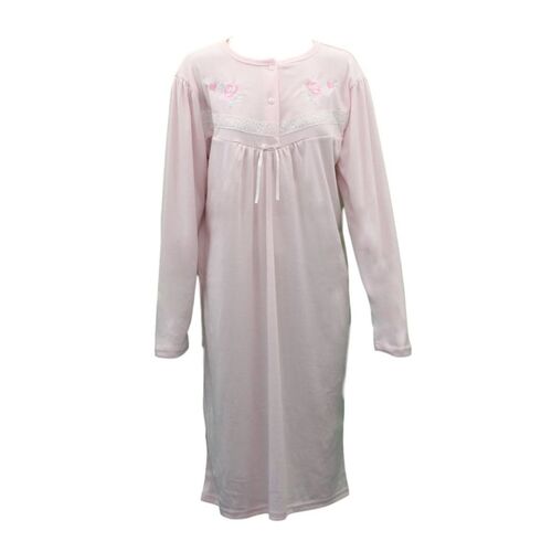 Women's Cotton Long Sleeve Nightie Night Gown Winter Pajamas Pyjamas Sleepwear [Size: 14] [Colour: Light Pink]