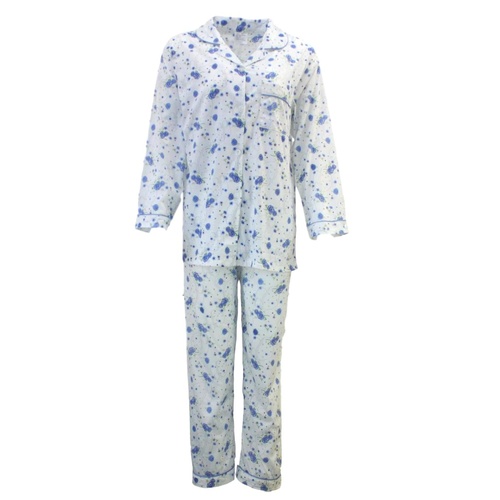 Women's Ladies Longsleeve Cotton Pajamas Pyjamas PJ Set Sleepwear [Size: 14] [Colour: Blue]