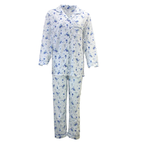 Women's Ladies Longsleeve Cotton Pajamas Pyjamas PJ Set Sleepwear [Size: 16] [Colour: Blue]