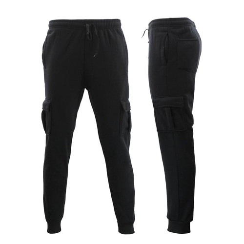 FIL Men's Cargo Fleece Track Pants Jogging Work Trouser Cuff Casual Sweat [Size: S] [Colour: Black]
