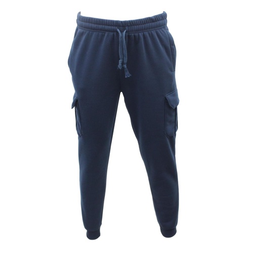 FIL Men's Cargo Fleece Track Pants Jogging Work Trouser Cuff Casual Sweat [Size: S] [Colour: Navy]