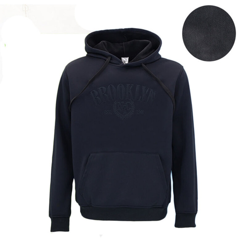 Men's Heavyweight Hoodie 400gsm Fleece Jumper Pullover Embossed - Brooklyn [Size: S] [Colour: Black]