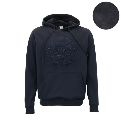 Men's Heavyweight Hoodie 400gsm Fleece Jumper Pullover Embossed - Vintage [Size: S] [Colour: Black]