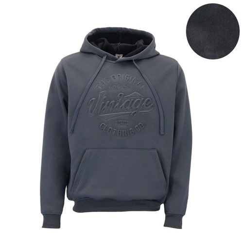 Men's Heavyweight Hoodie 400gsm Fleece Jumper Pullover Embossed - Vintage [Size: M] [Colour: Charcoal]