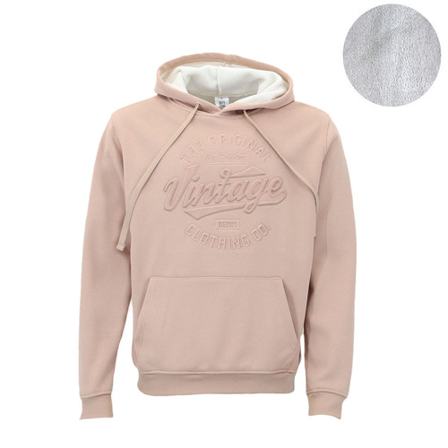 Men's Heavyweight Hoodie 400gsm Fleece Jumper Pullover Embossed - Vintage [Size: S] [Colour: Light Clay]