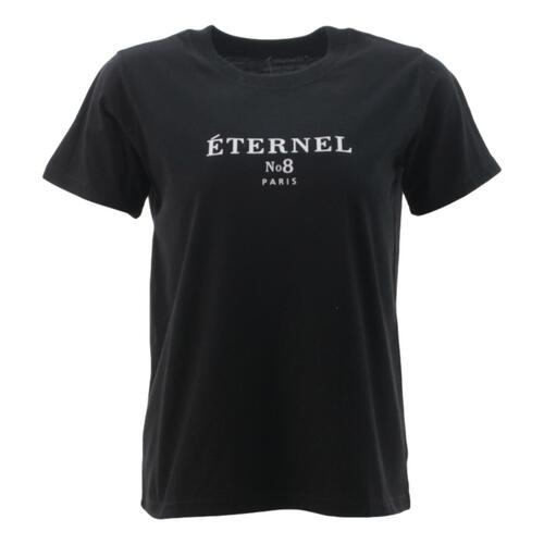 FIL Women's Casual Summer T-Shirt Tee Short Sleeve Crew-Neck - ETERNEL [Size: 8] [Colour: Black]
