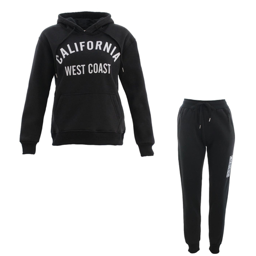 FIL Women's Fleece Tracksuit 2pc Set Hoodie Track Pants Loungewear - California [Size: 8] [Colour: Black]