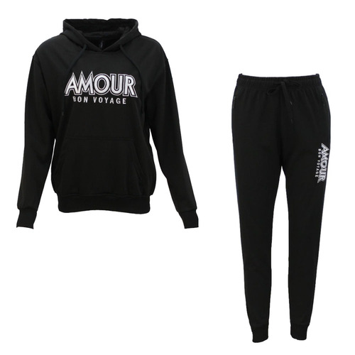 FIL Women's Tracksuit 2pc Set Loungewear Hoodie Track Pants Embroidered Amour [Size: 10] [Colour: Black]