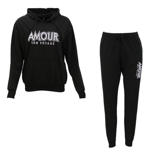 FIL Women's Tracksuit 2pc Set Loungewear Hoodie Track Pants Embroidered Amour [Size: 8] [Colour: Black]