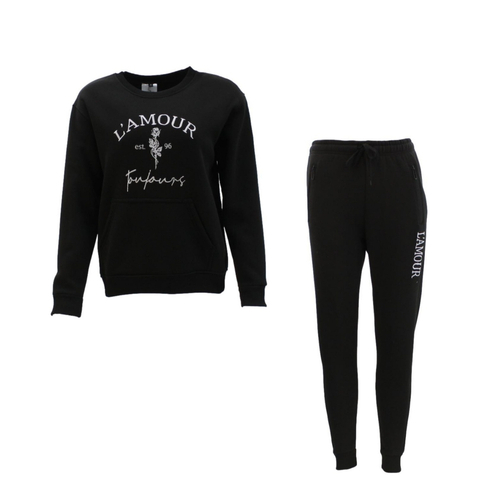 FIL Women's Fleece Tracksuit 2pc Set Loungewear Jumper Track Pants - L'Amour [Size: 8] [Colour: Black]
