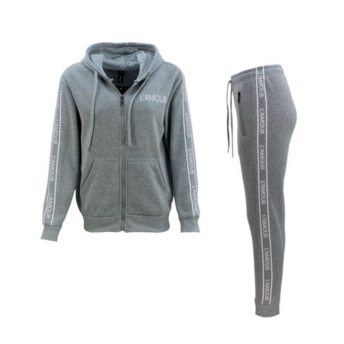 FIL Womens Fleece Tracksuit 2pc Set Hoodie Loungewear Jumper Track Pants L'AMOUR [Size: 8] [Colour: Light Grey]