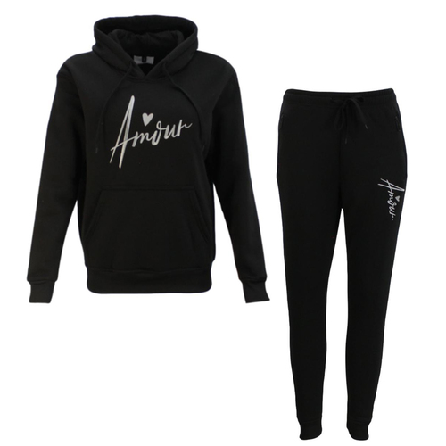 FIL Women's Tracksuit 2pc Set Hoodie Track Pants Loungewear Embroidered - Amour [Size: 8] [Colour: Black]