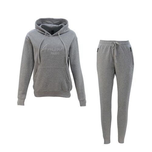 FIL Women's Tracksuit 2pc Set Hoodie Track Pants Loungewear - Amour Paris [Size: S] [Colour: Light Grey]