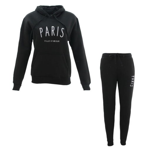 FIL Women's Fleece Tracksuit 2pc Set Hoodie Track Pants Loungewear - Paris [Size: 8] [Colour: Black]