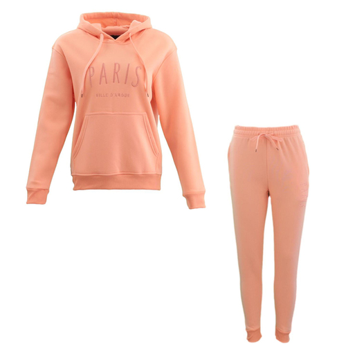 FIL Women's Fleece Tracksuit 2pc Set Hoodie Track Pants Loungewear - Paris [Size: 8] [Colour: Peach]
