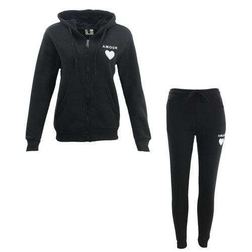 FIL Womens Fleece Tracksuit 2pc Set Hoodie Loungewear Jumper Track Pants AMOUR [Size: 8] [Colour: Black]