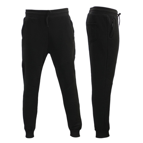 Men’s Unisex Fleece Lined Jogger Track Pants Casual Gym Zipped Pockets Slim Cuff Trousers [Size: 2XL] [Colour: Black]