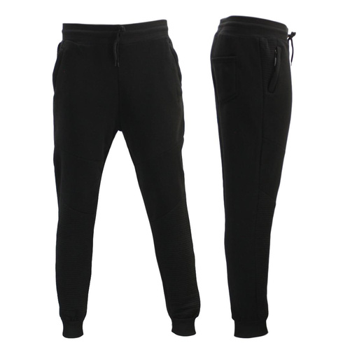 Men’s Unisex Fleece Lined Jogger Track Pants Casual Gym Zipped Pockets Slim Cuff Trousers [Size: 3XL] [Colour: Black]