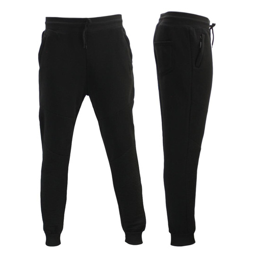 Men's Unisex Fleece Lined Jogger Track Pants Casual Gym Zipped Pockets Slim Cuff Trousers [Size: XS] [Colour: Black]