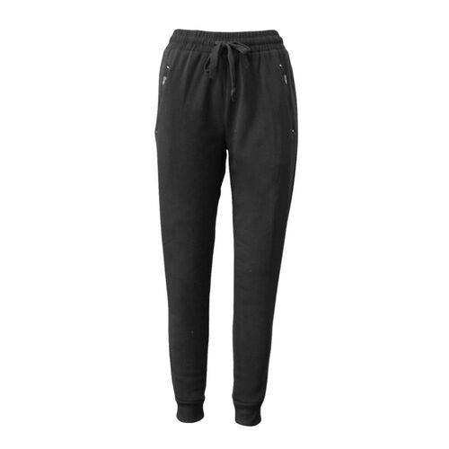 Women's Track Pants Soft Fleece Slim Cuff w Zipped Pockets Ladies Trackies Basic [Size: 8] [Colour: Black]