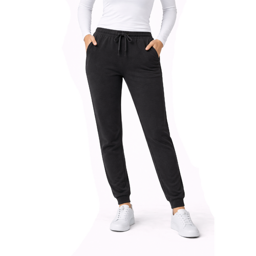 Women's Track Pants Soft Fleece Slim Cuff w Zipped Pockets Ladies Trackies Basic [Size: 8] [Colour: Black]