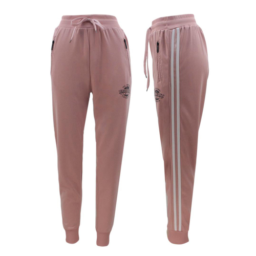 FIL Women's Striped Track Pants Jogger w Zipped Pockets Trackies - Brooklyn [Size: 8] [Colour:Dusty Pink]