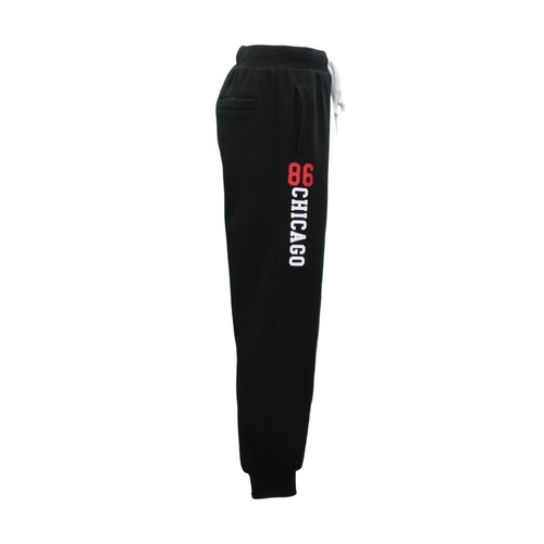 Men's Skinny Fleece Jogger Track Pants Slim Cuff Trackies Sweat Pants - 86 CHICAGO [Size: S] [Colour: Black]