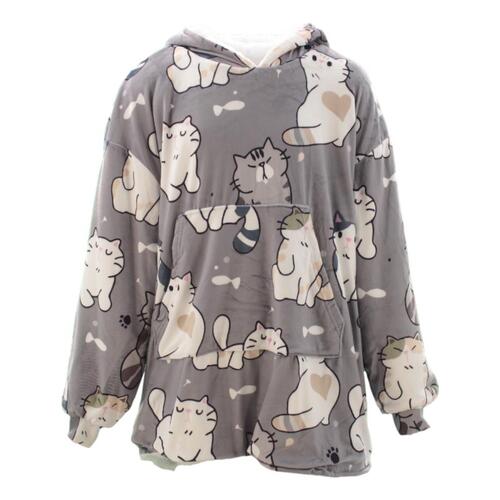 FIL Kids Oversized Hoodie Blanket Oodie Plush Big Fleece Soft Winter Pullover [Design: Cats/Grey]