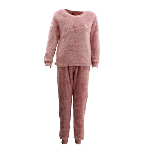 Womens Plush Pyjama Set Soft Lounge Wear Sleepwear Fleece PJ Warm Winter Pajamas [Size: 8] [Colour: Dusty Pink]